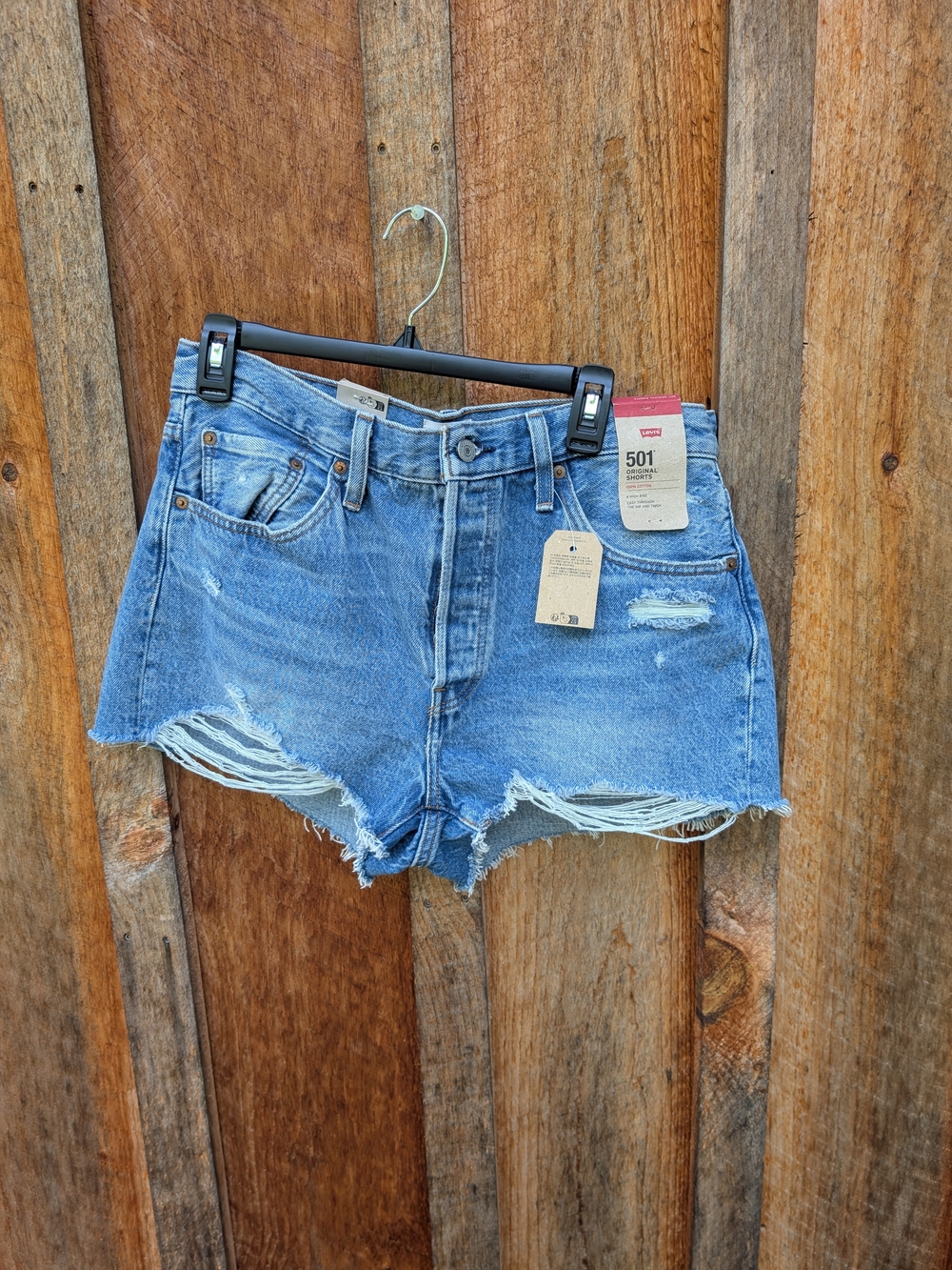 Levi's Blue Distressed High-Rise Denim Shorts